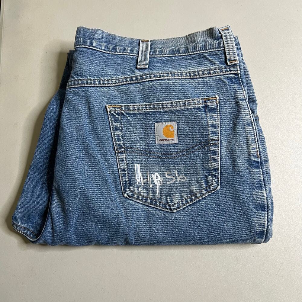 Carhartt Jeans Mens 38x36 Blue Denim‎ Utility Work Pants relaxed Fit outdoors